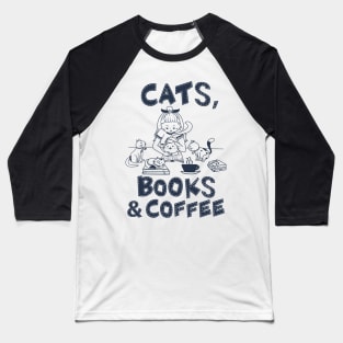 Cats, books, coffee - pet cat lady reading read caffeine Baseball T-Shirt